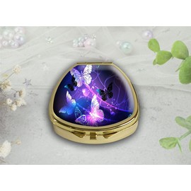 Gixpop Pill Box Arts Butterfly Pill Case Pocket Purse Portable Travel Tablet Holder Organizer Glass Cover Decorative Fan Shap