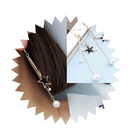 Aneneiceera Boho Pearl Drop Dangle Earrings Fashion Black Star Earrings Gold Earrings Long Tassel Chain Pearl Earrings Daily Party Vintage Earrings Wedding Jewellery for Women and Girls, Pearl