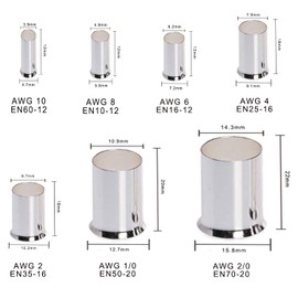 Teansic 20 Pcs AWG 2/0 Wire Ferrules Kit Tinned Copper Crimp Connector Non Insulated Electrical Cable Pin Cord End Terminal Assortment Kit for Electric Connectors (EN70-20)