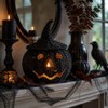 Black Handwoven Seagrass Pumpkin Jack-O-Lantern for Spooky Halloween Candy Storage,