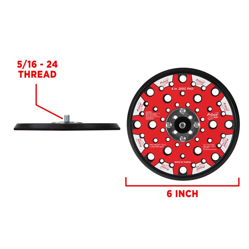 PrimeAuto Random Orbit Sander Low-Profile Backing/Replacement Pad (6" MH Hook,
