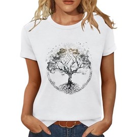 Inber T Shirts for Women Crewneck Boho Flowers Wildflowers Graphic Tees 2025 Summer Cute Shirts Short Sleeve Tops