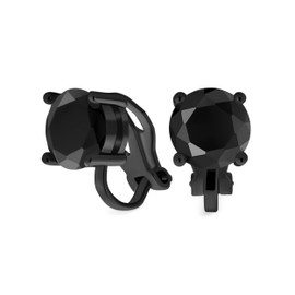 Traditional Classic 2Ct Brilliant Cut Round AAA CZ Solitaire Clip On Stud Earrings Yellow Gold or Silver Plated Non-Pierced Simulated Gemstone Jewel Colours Birthstone 8 mm, Brass Cubic Zirconia,