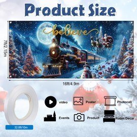 Preboun Christmas Polar Believe Garage Door Decoration 7 x 16 ft Vintage Believe Train Garage Door Banner Cover Polar Santa Garage Backdrop for Xmas Eve Holiday Outdoor Wall Decor