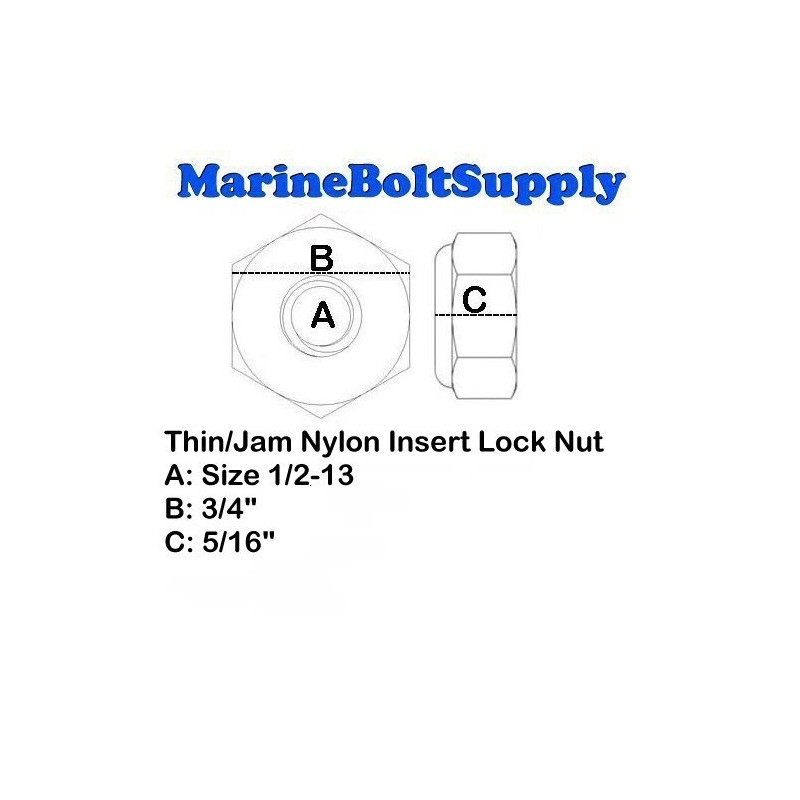 Stainless Steel Thin Jam Nylon Insert Lock Nuts 1/2-20 (pack