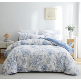 Nayoroom Floral Duvet Cover Set King Size Cottagecore White Blue Flower Leaf Comforter Cover 3Pcs Soft Breathable Microfiber Pastoral Garden Aesthetic Bedding Set with Zipper Closure