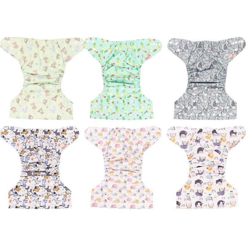 Littles and Bloomz Reusable Nappy, Standard Popper, 6 Nappies, FLP2-0603