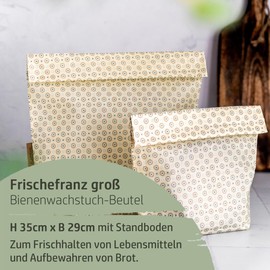 Kumanu Organic Beeswax Cloth Bag FRISCHEFRANZ Large H 35 cm x W 29 cm with Stand Base Natural and Plastic-Free Keep Fresh Handmade in Tyrol (Stripes)