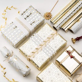 WRAPAHOLIC Wrapping Paper Sheet - 12 Sheets Metallic Gold Design Folded Flat for Wedding, Birthday, Celebration, Party Present Packing - 19.7 Inch X 30 Inch Per Sheet