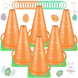 Jenaai 26 Pcs Easter Ring Toss Game Outdoor Carnival Party Games Include 6 Pcs Plastic Cones 20 Pcs Toss Rings for Boys Girls Adult School Family Garden Throwing Toy Supply(Easter)