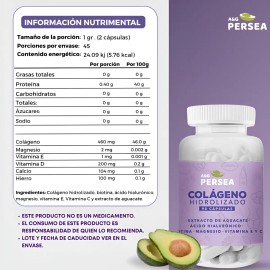 AG Persea - Capsulas De Colageno Con Biotina 90 Capsulas, Con Magnesio, Extracto de aguacate, Vitamina E y C, sin sabor                               