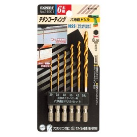 Ichinen Access Expert Ironwork Drill, Set of 6, Drill for Ironwork, 21901, Hex Shaft, 0.08 - 0.2 inches (2.0 - 5.0 mm), Titanium Coated