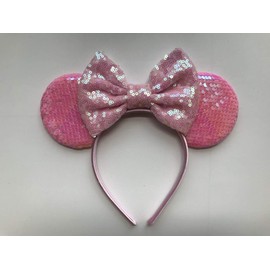 A Miaow Sequin Black Mouse Ears Headband Glitter Butterfly MM Bow Park Cruise Hairband for Girls Women Adults Princess Cosplay Party (Hot Pink)