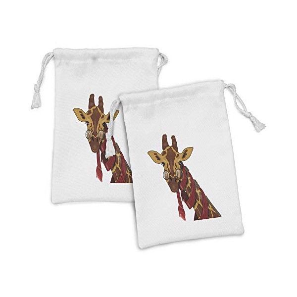 Lunarable Cartoon Fabric Pouch Set of 2, Illustration of Giraffe