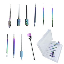 QQdou Nail Drill Bits Sets, 10 pcs Electric Nail Drill Bits Kit, 3/32 Inches Tungsten Carbide Less Dust Diamond Metal Nail Bits, for Acrylic Gel Nails, Nail Manicure Pedicure, Salon Home(B)