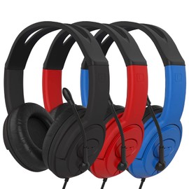 Maeline Bulk Headphones with Microphone, Stereo Over Ear Wired Headset with Boom Mic for Library, Classroom (K-12 - College) Airplane, Student Online Learning, Recording Headphones, 3.5mm - 3 Pack