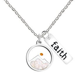 Yongxu Mustard Seed Round Mountain Pendant Stainless Steel Necklace with Faith Tag Inspiration Jewelry for Women Christian Believers|Inspiring Faith & Moving Mountain