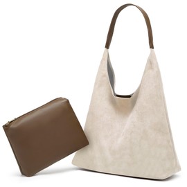 Suede Bags for Women Large Hobo Bags Suede Purse Suede Tote Bag Retro Trendy Shoulder Bags for Travel Shopping Work Beige