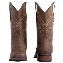 J’s.o.l.e Women’s Square Toe Cowboy Boots Wide Calf Cowgirl Boots Western Shoes Brown Size 8