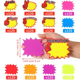 Colarr 1500 Pieces Starburst Signs Sale Signs for Retail Store Fluorescent Price Tags Bulk Bright Star Blank Retail Labels for Bulletin Board Display
