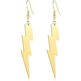 Lightning earring for Women Men Stainless Steel Lightning Bolt Drop Dangle Earrings Vintage 80s 90s Neon Lightning Earrings Minimalist Geometric Lightnings Earring Christmas Birthday Party Costume