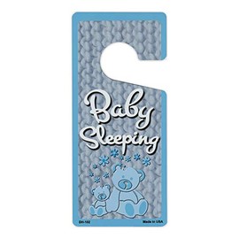 Crazy Novelty Guy Door Knob Hanger, Metal, Baby Sleeping, Blue, 4" x 9" Premium Quality Aluminum Door Hanger