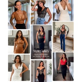 Popilush Lace Shapewear Bodysuit for Women - Tank Top Thong Shapewear Tummy Control Deep V Neck Bodysuit Body Shaper