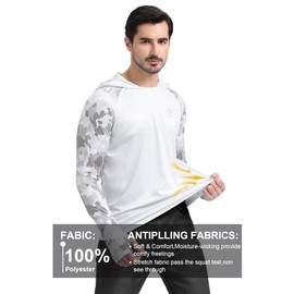 FOORSKI UPF 50+ Long Sleeve Men Sun Hoodie SPF T-Shirts Fishing Rash Guard Running workout shirts White S