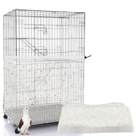 LYMOI Bird Cage Cover, 60-118'' Large, 31.5'' H Adjustable Nylon Mesh Net, Soft Airy, White, Starry Sky Pattern, Drawstring, Breathable, Hand Wash Only