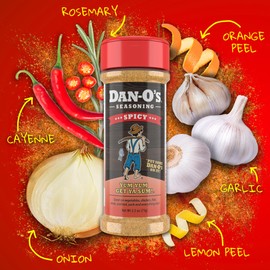 Dan-O's Spicy Seasoning, 2.5 oz Bottle, 2 Pack, Hot Seasoning for Chicken, Wings, Burger Patties, Veggies and More, Sugar Free, Zero Calorie, Use this Spicy Blend to Craft a Marinade, Dry Rub or Sauce