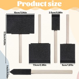 Lnngub 4 Pcs Foam Paint Brushes,4 Sizes Sponge Paint Brush with Wooden Handle Small Foam Brush Black Sponge Brushes for Painting Staining and DIY Crafts(1", 2", 3", 4")