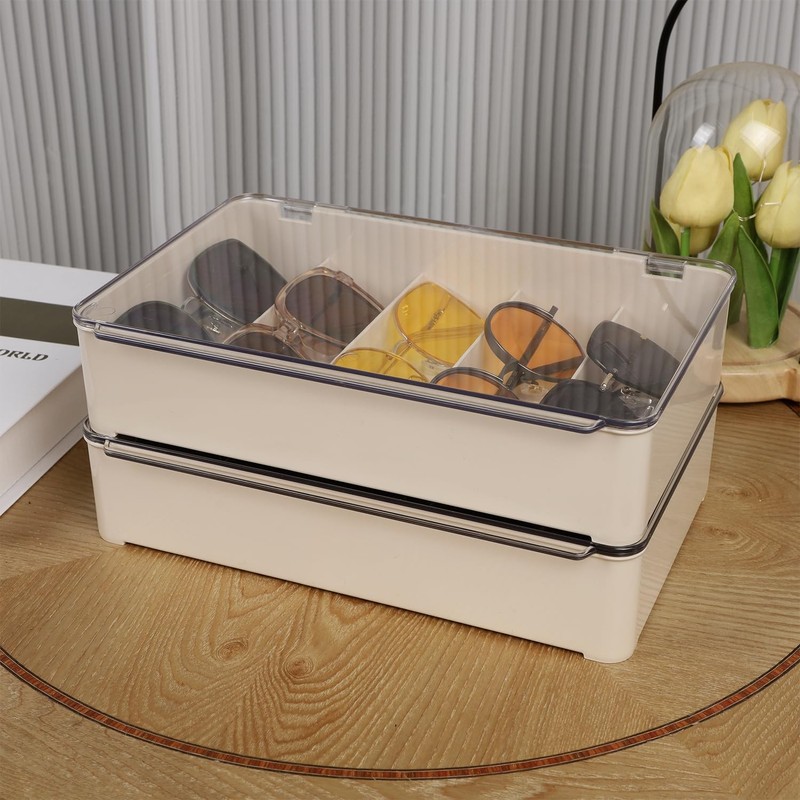 FORUP Sunglasses Organizer, Plastic Stackable Eyeglass Case Storage Organizer, Sunglass