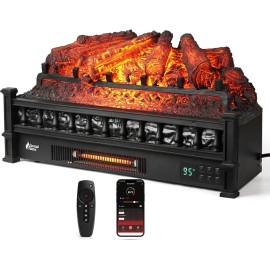 TURBRO Eternal Flame 26 in. WiFi Infrared Quartz Electric Fireplace Log Heater - Black