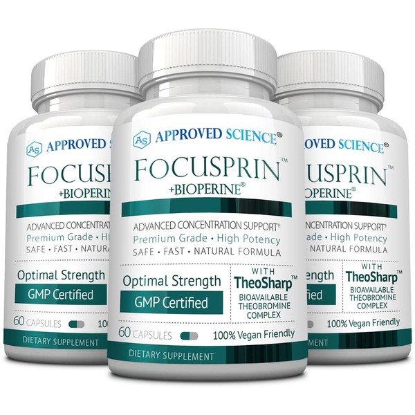 Approved Science Focusprin - Brain Support Supplement - Boost Focus, Concentration, Cognitive Function, and Relaxation - Vegan - 180 Capsules - Made in The USA