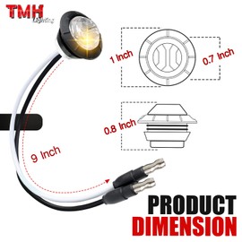 TMH 3/4 Inch LED Marker Clear Lens Amber Light with Connector Plug Clearance Bullet Side Marker Indicator Light Waterproof Universal Fits RV, Boat, Pickup Truck 12V DC (Pack of 100)