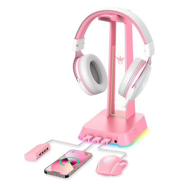 PHNIXGAM RGB Headphone Stand with 3.5mm AUX and 3 Port