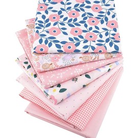Cotton Craft Fabric Bundles Patchwork,Fabric Fat Quarters Bundle 7PCS 50 x 40cm Fat Squares Sewing Patchwork Different Pattern Cloths DIY Scrapbooking Artcraft (Pink Floral 50 * 40cm)