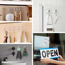 Antimbee Suction Cup Hooks, 10 Pack Clear Shower Suction Hooks, Removable Large Suction Cup with Ultra-Thin Adhesive Disc for Smooth/Uneven Surfaces, Bathroom Suction Hook up to 11 lbs