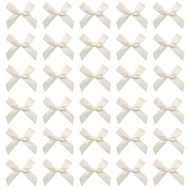Simplegoal 50 PCS 1.5" Mini Ribbon Bow Ivory Satin Ribbon Pre-tie Bows for Crafts Gift Wrapping Bakery Candy Bags Hair Wedding Christmas