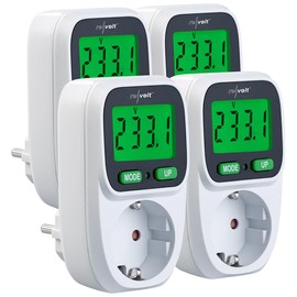 revolt Energy Meter: Set of 4 Digital Energy Cost Meters, LCD Display, up to 3,680 W (Electricity Meter, Digital Socket, Washing Machine)