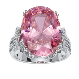 PalmBeach Platinum-Plated Oval Shaped Pink Cubic Zirconia Ring Sizes 6-10 Size 9