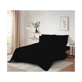 DAZZLE COLLECTION 100% Egyptian Cotton Sheet 200 Thread Count Bed Flat Sheet Hotel Quality Bedding Set Soft & Crisp Cotton Caravan Campervan (Single Flat Sheet, Black), DC381