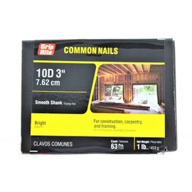 GRIP-RITE 10C1 FASN'ERS 10D 9 Gauge 5/16" Head Bright Common 3" Construction/Framing Nails 66 Pack