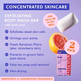 Beauty Kin Exfoliating Body Wash Cleansing Bar (Pack of 2) Dull Dry Skin - Lactic Acid & Squalane for Keratosis Pilaris Treatment, Ingrown Hairs, Dead Skin Scrub - Vegan Soap Bar - 100g Double Pack