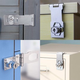 Keyed Hasp Cabinet Door Latch Lock, 2 Pack 2.5 Inch Twist Knob Key Locking Hasp, Keyed Different Metal Closet Door Locks, Desk Locks for Drawers with Key(Chrome)