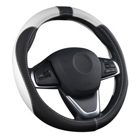 LOVEAUTO Steering Wheel Cover, Universal PU Leather, 15''/38cm, White, STREERING_WHEEL_COVER