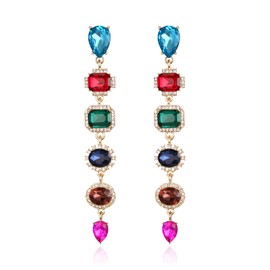 EVER FAITH Art Deco Crystal Earrings, Bling Round Square Oval Cut Teardrop Rhinestone Wedding Earrings for Women Bridal Iridescent AB Silver Tone, Crystal