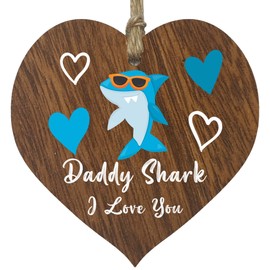 Daddy Shark - Dark Wooden Heart Sign Plaque, Best Daddy Gifts From Son or Daughter, Presents for Dad on Fathers Day, Gift For Daddy, Daddy Gifts, Father Presents