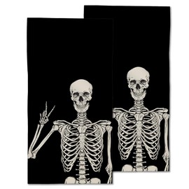 CXULIN 2 Pack Hand Bath Towel,Rock and Roll Skeleton Fingertip Towel Bathtub Decorative Bath Towel Bathroom Kitchen Towel Set Highly Absorbent SPA Gym Towels 14x28 Inch