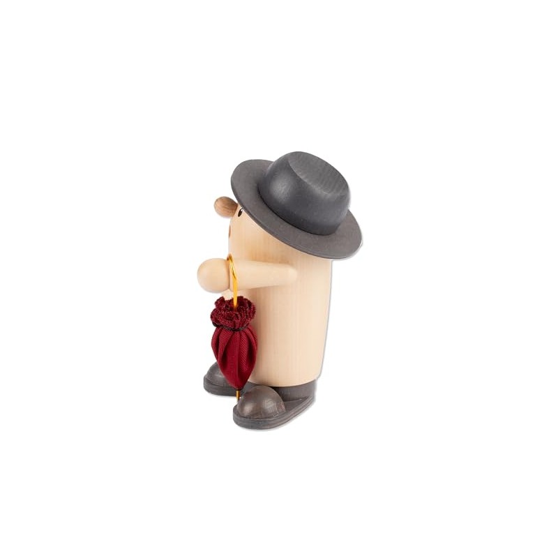 Holzwaren Egermann Smoker Figurine Rudi Wood with Red Umbrella Dimensions: